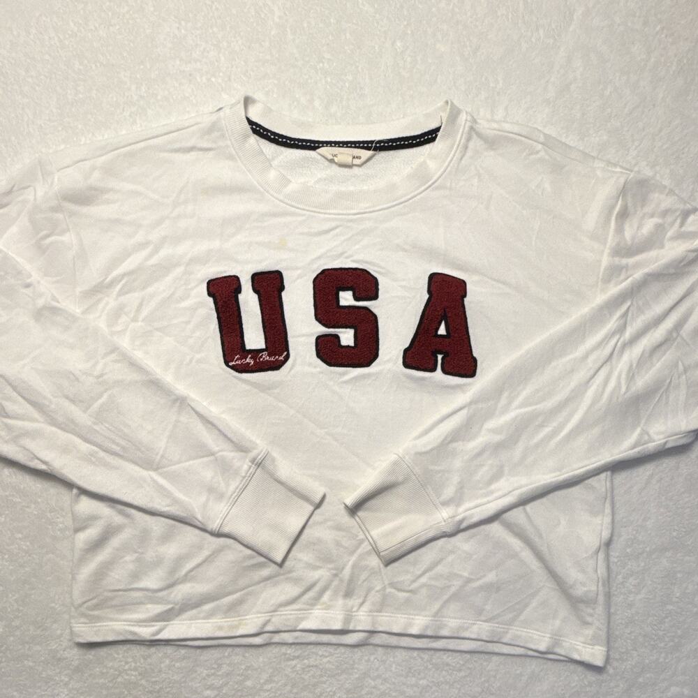Women’s Lucky Brand Size Medium White Crop Usa Sweatshirt